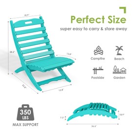 GREENVINES Folding-Xavier-Chairs Set of 2 | Wave | Portable Adirondack-Chair | HDPE Plastic | All Weather Fire-Pit Chair | Aqua | for Beach Outdoor Deck Poolside Garden Patio Porch Fishing