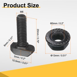 sourcing map 12pcs M6x20mm t Slot Drop-in Bolt, Carbon Steel Hammer Head Bolts t Shape Stud Sliding Screw with M6 Hexagon Flange Nuts for European Standard 30 Series Aluminum Profile