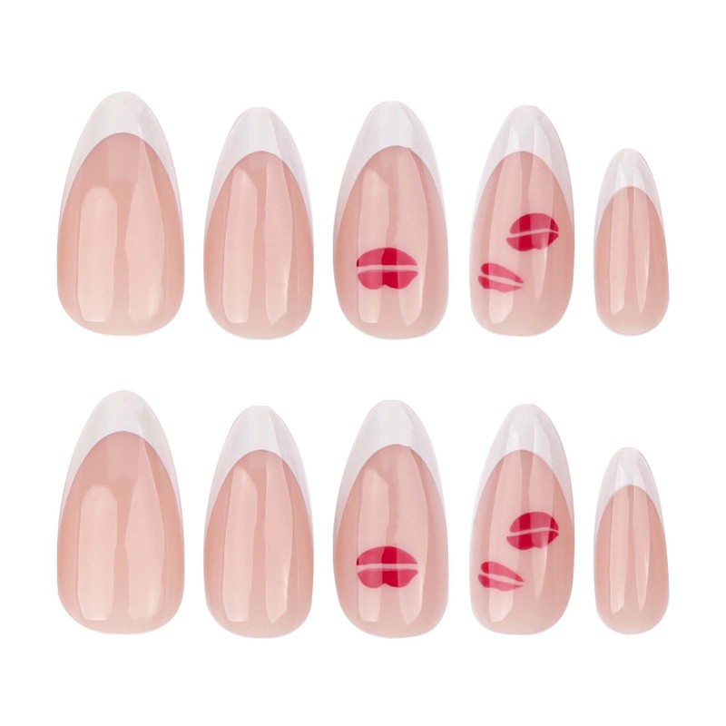 French Tip Press on Nails Almond Fake Nails Medium False
