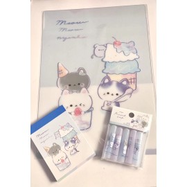 Crux Stationery Set - Crux Meow Nyanko, Pencil Caps, Mini Memo Pad, Pencil Board