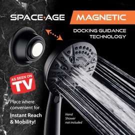 Go-Anywhere Wall Bracket for AquaDance Magnetic Docking Hand Shower & Combo Systems - Instant & Secure Tool Free Mount on Any Bath Tile, Tub, Glass Door Surface - Top American Brand - Matte Black