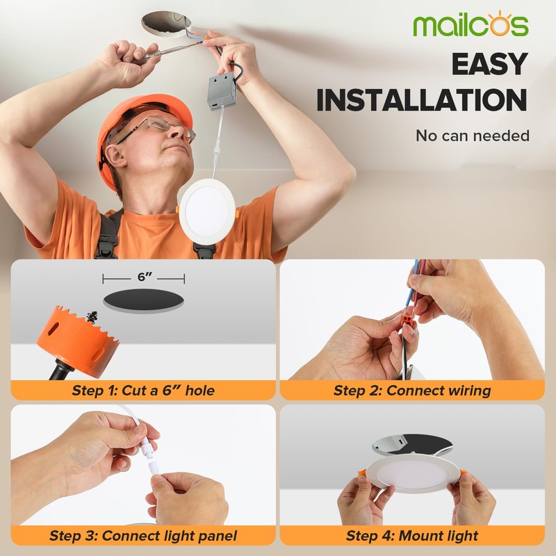 MAILCOS 24 Pack 6 Inch 5CCT Ultra-Thin LED Recessed Ceiling