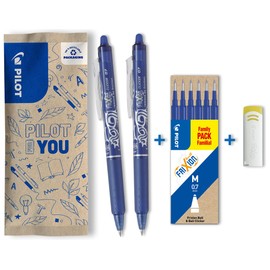 PILOT PILOT FriXion Clicker 0.7 – 2 Stifte/6 Minen/1 Radierer – Farbe Blau – Radierbarer, nachfüllbarer Gel-Tintenroller mit Druckmechanik und thermosensitiver Tinte, mittlere Spitze