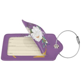 2 PCS Flower Lette C Luggage Tag for Suitcases Leather Travel Cruise Luggage Tags with Stainless Steel Loop Privacy Cover Id Label Suitcase Tags Purple