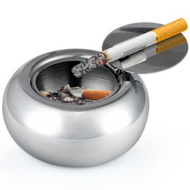 Cenicero del cigarrillo del acero inoxidable con la tapa, maxin a prueba de viento cigarrillo cenicero fumar el sostenedor de la ceniza bandeja de escritorio para la decoración de la oficina casera-plata.