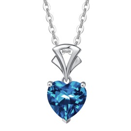 14K Solid White Gold Genuine Blue Topaz Pendant with 925 Sterling Silver Chain 8x8mm Heart Shape Solitaire December Birthstone Necklaces Fine Jewellery Promise Anniversary Birthday Gifts for Women Mom