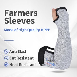 JXINLODGEG Cut Resistant Farmers Sleeves - A6 Protection with Thumb Hole, Arm Protectors, for Gardening, Welding, Kitchen, Grey, ‎One Size