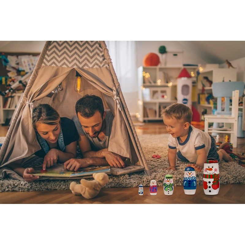 ELUTONG Russian Nesting Dolls for Kids - Traditional Snowman Wooden