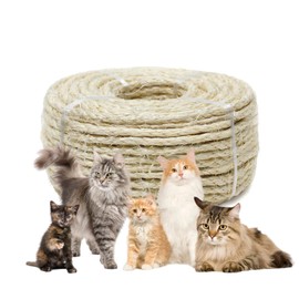 YALAVA 1/4 Inch 100FT Natural Sisal Rope for Cat Scratching Posts, Abrasion Resistance Rope, Multipurpose for Cat Tree Repair, DIY Projects, Furniture Wrapping, Indoor/Outdoor Use (Beige)