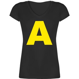 Shirtracer - Women's V-Neck T-Shirt - & - Costume Letter A Chipmunk Alvin I Suitable for Carnival I Group Costume Fancy Dress, 1 black