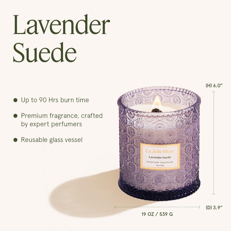 LA JOLIE MUSE Lavender Candle, 19 oz Wood Wicked Candles