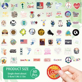 simarro Pack of 60 Stickers, Love World Peace Sticker Set, Waterproof Vinyl Stickers for Water Bottles to Personalise Laptop, Guitar, Skateboard, Graffiti Stickers