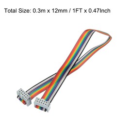sourcing map 2 Pcs 10 Pin Flat Rainbow Ribbon Cable FC/FC Female Connector 1FT 2.54mm Pitch Breadboard Jumper Wires for Electronic Projects