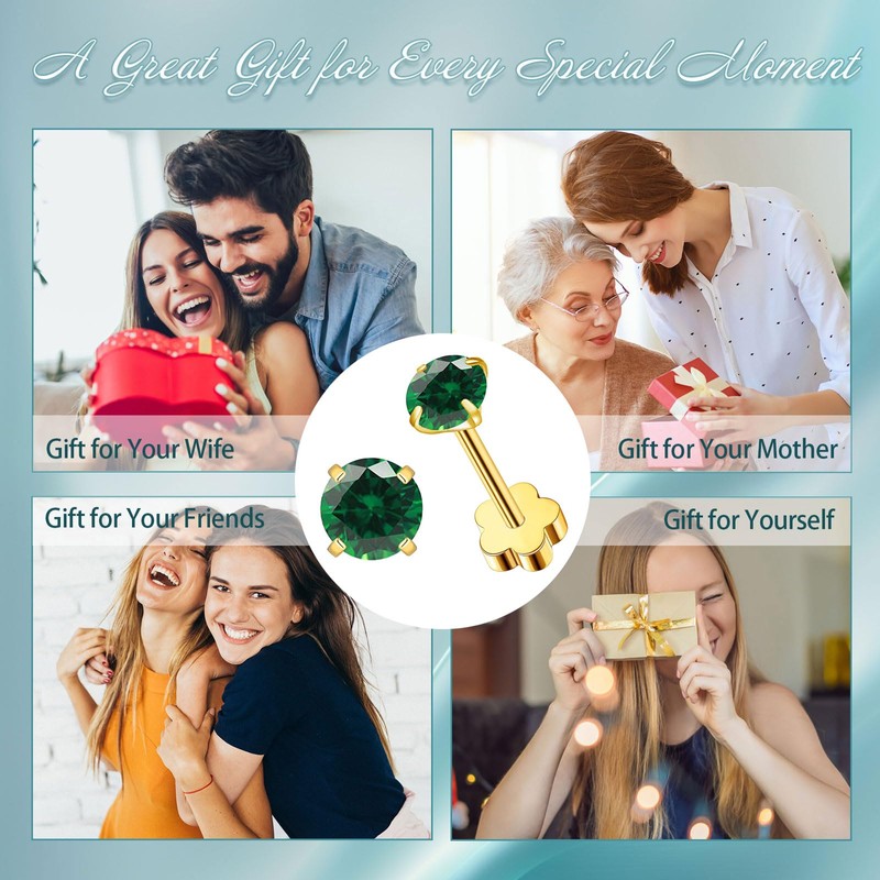 VDKIDKT Flower Screw Back Birthstone Stud Earrings for Women Girls,