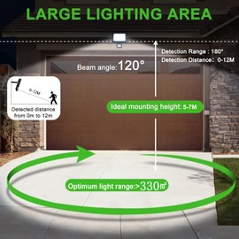 CLY LED Spotlight with Motion Sensor Outdoor, 80 W 9000 LM Outdoor Spotlight 6500 K Cool White LED Floodlight Super Bright Outdoor Light IP66 Waterproof Floodlight Outdoor for Garden Garage Backyard