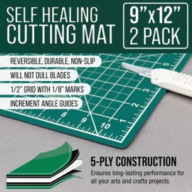 U.S. Art Supply - Pack of 2-9" x 12" Green/Black Professional Self Healing 5-Ply Double Sided Durable Non-Slip Cutting Mat Great for Scrapbooking, Quilting, Sewing, Arts & Crafts