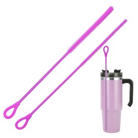 2Pcs silicone straw cleaning brushes, extra long, used for Cleaning Glass Metal Smoothie Straws and StrawCups,Non-slip Handle Soft and Bendable, 6mm+9mm. (Purple)