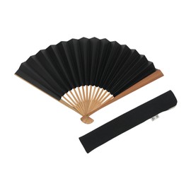 Hasegawa Folding Fan, Large Size, Kyoto Artisans Hand Made Fan, Comes with Fan Bag in Wooden Box, Black