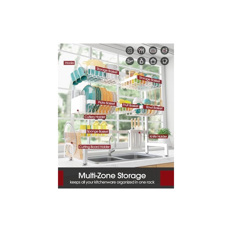 Sakugi Over The Sink Dish Drying Rack - Adjustable 3