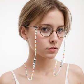 WOZEAH Eyeglass Chain for Women Stylish - Beaded Glasses Chain, Sunglasses Lanyard for Reading Glasses Strap（LOVE Beads）