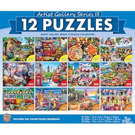 MasterPieces – Jigsaw Puzzle 12-Pack Bundle Set, Fun for Adults and Family, Artist Gallery Collection, (4) Round 100 Piece, (4) 300 Piece, (4) 500 Piece
