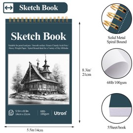 Utron 5.5"x8.3" Sketch Book Set, 2 Packs Top Spiral Sketchbook, 100GSM/68LB Acid Free Art Drawing pad, Drawing Supplies, Drawing Paper, Beginner Artist - Blue