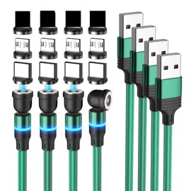 Magnetic Charging Cable 4-Pack 3 in 1 Nylon Braided USB Phone Charger 360 Rotating Compatible with Micro USB Type C iProduct and Most Devices (3ft/3ft/3ft/3ft)