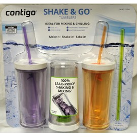 Contigo Shake & Go Plastic Tumblers - Set of 3 (Lavender Orange & Clear)