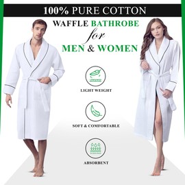 Canadian Linen Waffle Bathrobe (CA/US, Alpha, Large, Regular, Regular, White)