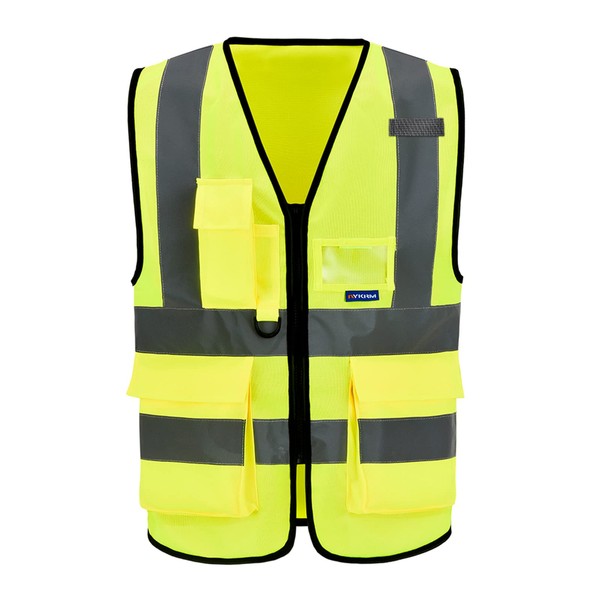 AYKRM Hi viz vests yellow high viz Class 2 hi vis Zipper Front High Visibility vest Hi Vis Executive Vest Waistcoat with Phone & ID Pockets