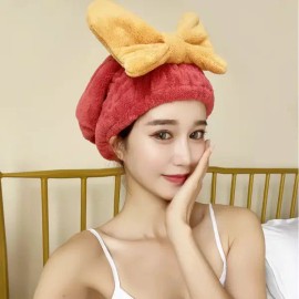 Big Ribbon 빅리본 헤어드라이 타월 샤워캡 극세사 헤어타올 [빅리본 헤어드라이타올 핑크] Big Ribbon Hair Drying Towel Shower Cap Microfiber Hair Towel [Big Ribbon Hair Drying Towel Pink]