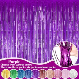 Fachoige 3pack 3.2ft x 6.6ft Metallic Tinsel Foil Fringe Curtains Wedding for Birthday Engagement Bridal Shower Bachelorette Holiday Celebration Party Decorations and Photo Booth Props (Purple)…