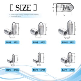 xianzhanEU Pack of 40 Ball Point Spring Pressure Pieces, 304 Stainless Steel M3/M4/M5 Ball Head Grub Screw Screws Set Ball Tappet for Mechanical Devices