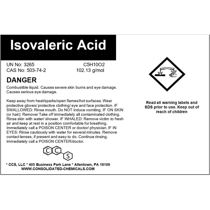 Isovaleric Acid Fragrance/Aroma Compound High Purity 100mL (3.3 Fl Oz)
