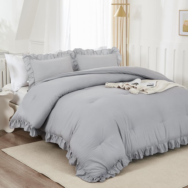 Andency Silver Gray Comforter Set Queen Size, 3 Pieces Shabby