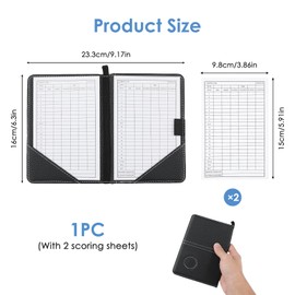 AHRLIC Leather Golf Scorecard Holder Set, Waterproof Golf Card Holder with Pen Loop and 2 Scorecards, Portable Foldable Design, Ideal Golf Scorecard Notebook for Men & Women, Black