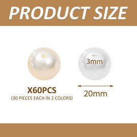 FDGGT 60 Large Faux Pearls, Perforated Bead Decoration, DIY Bracelet and Necklace Jewellery Material, Threaded Bead Decoration