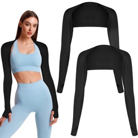 Grevosea 2 Pack Cooling Shawl Arm Sleeves UV Protection Sun Sleeves Sun Protection Arm Sleeve with Finger Hole for Women (black)