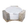 Bloomingville Round Marble Coasters with Mango Wood Holder (Set of
