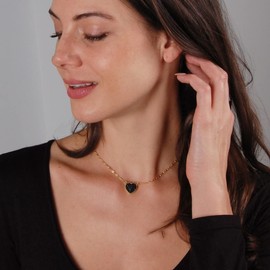 Black Heart Necklaces for Women - Black Necklaces for Women, Black Heart Necklace Gold Tone Simulated Druzy Chain, Black and Gold Necklace, Black Necklace for Women, Black and Gold Necklaces for Women