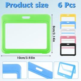 Oruola Pack of 6 Plastic Horizontal ID Card Holders with Double-Sided Transparent Window, ID Card Holder for Office, School, ID, Credit Cards, Proximity Keys, Driving Licences
