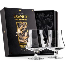 GLASSIQUE CADEAU 15 oz Medium Brandy, Cognac, and Armagnac Snifter Glasses | Set of 2 | Crystal Sniffer Bowls with Short Stem | Elegant Drinking and Tasting Glassware for Liquor and Spirits