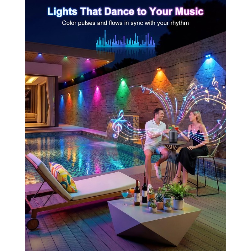Outdoor Deck Lights, RGBCW Smart Fence Lights with 2700K-6500K Dimmable