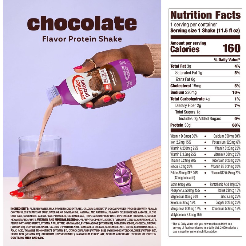 Premier Protein Shake, Chocolate, 30g Protein, No Added Sugar, 24