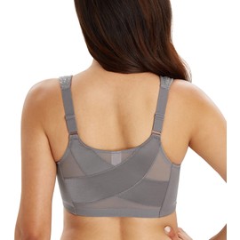 Lemorosy Women's Classic Comfort Bra, Strong Hold, Front Closure, Back Support, Unpadded, Without Underwire, gray