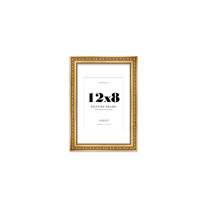 12x8 Gold Ornate Photo Frame With White Mat For 8x6