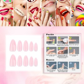 Rchovsam Short Almond Press on Nails Solid Pink Nails Press Ons Short Simple Pink Designs False Nails Full Cover Glossy Artificial Acrylic Fake Nails 30pcs Gift for Women - Solid Short