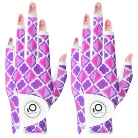 Golf Gloves for Women Left and Right Handed 2 Pack All Weather Golf Gloves with Ball Marker Squeeze Soft Comfortable for Spring, Summer and Autumn (Purple Quatrefoil Clover · Nail, XS, Left Handed)