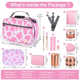 BOYISTARG Large Storage Bag with 11 Small Items, Portable Storage Case with Combination Lock For Home and Travel(Cute Cow Print) Pink and white