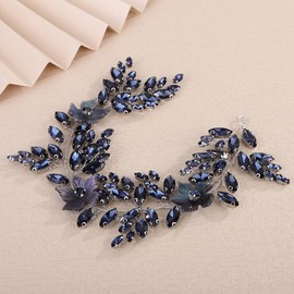 Rumtock Acrylic Resin Acetic Acid Blue Flower Headband with Pearl for Wedding Brides Bridesmaid Rhinestones Hair Piece (Blue)